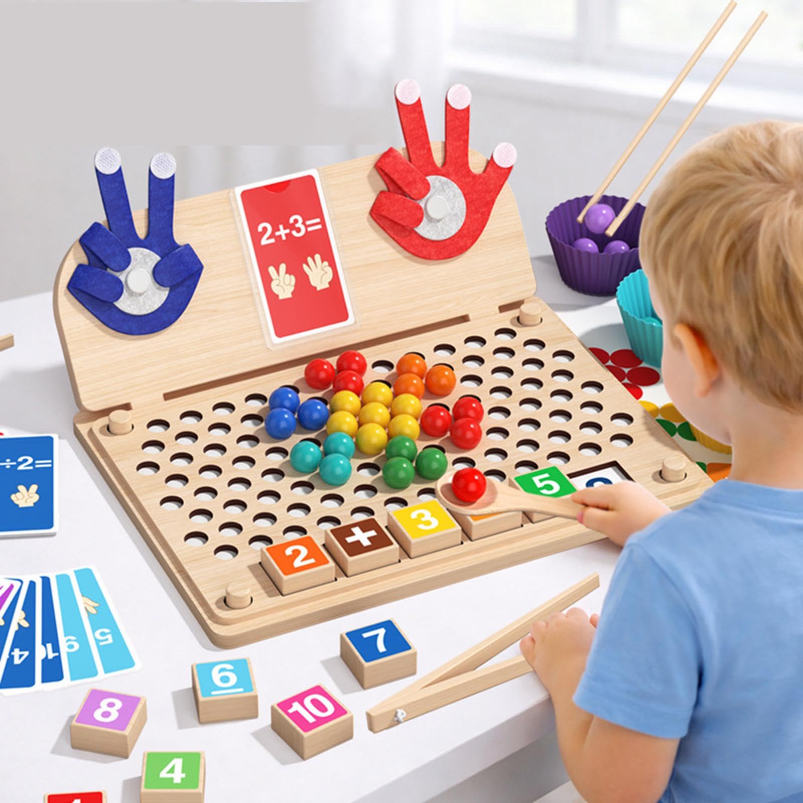 Suministros de Juguetes de Madera para El Aprendizaje: Juguete Educativo de Cálculo con Los Dedos, Actividades de Aprendizaje Preescolar para