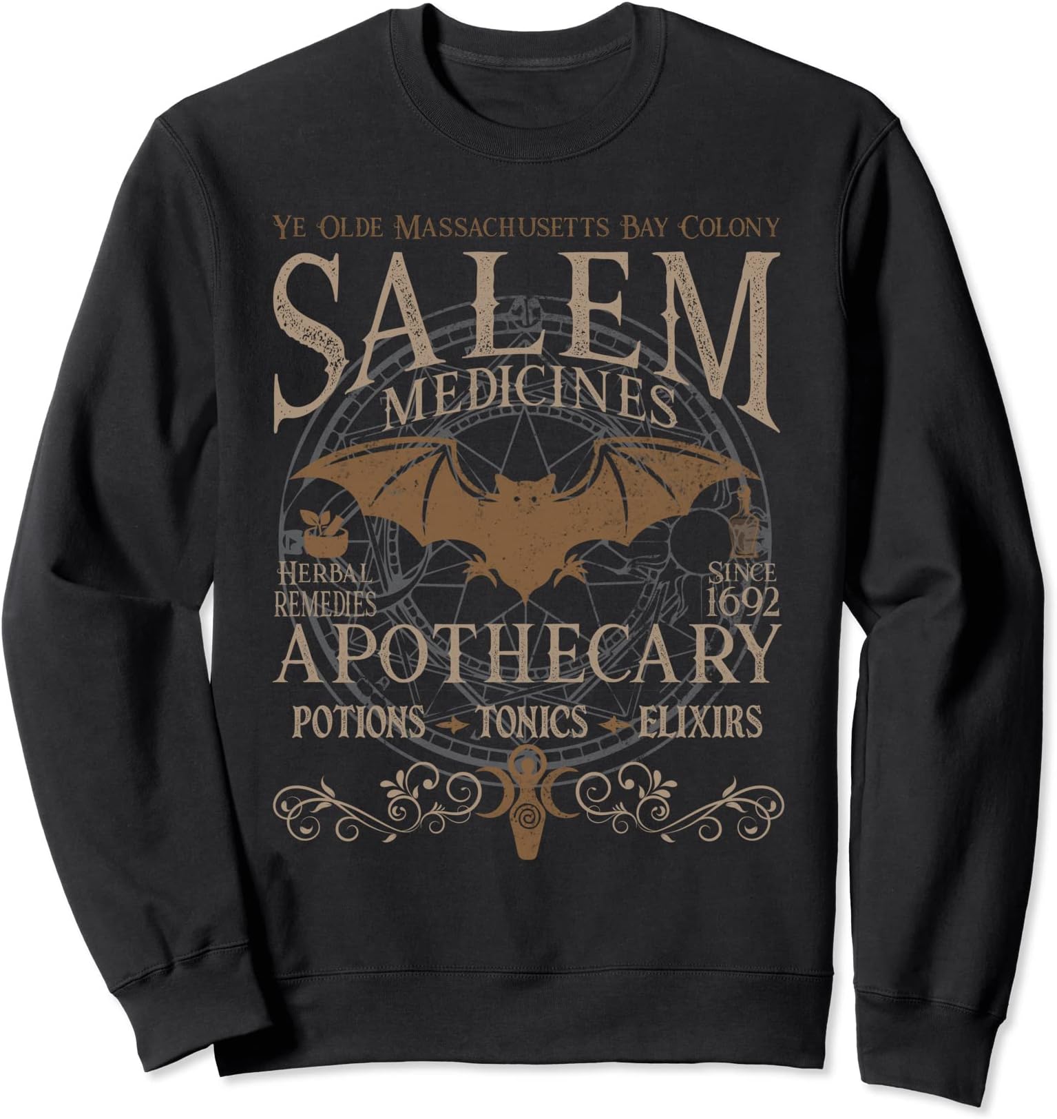 Salem Apothecary Herbalist Halloween GiftsSalem Apothecary Herbalist Witch Wiccan Beige Bat Sweatshirt