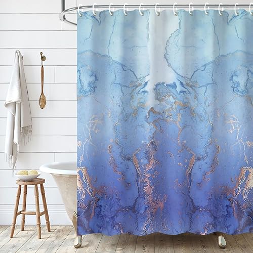 LIVILAN Cortina de ducha abstracta de mármol azul para baño, juego de cortina de ducha moderna con 12 ganchos, 72 x 72 pulgadas