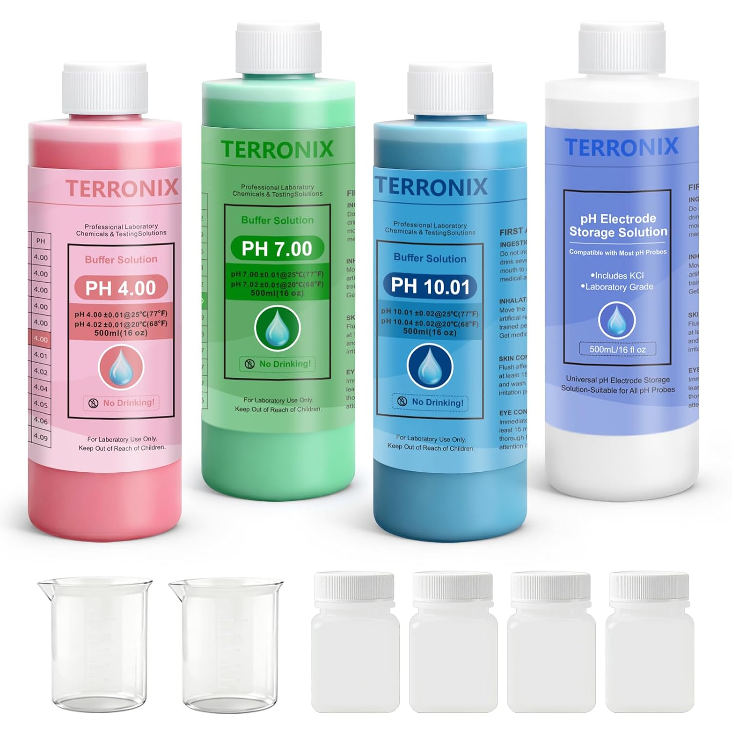 pH Calibration Kit 500ml (16 fl oz) with Buffer 4.00 7.00 10.01, Electrode Storage and Tank