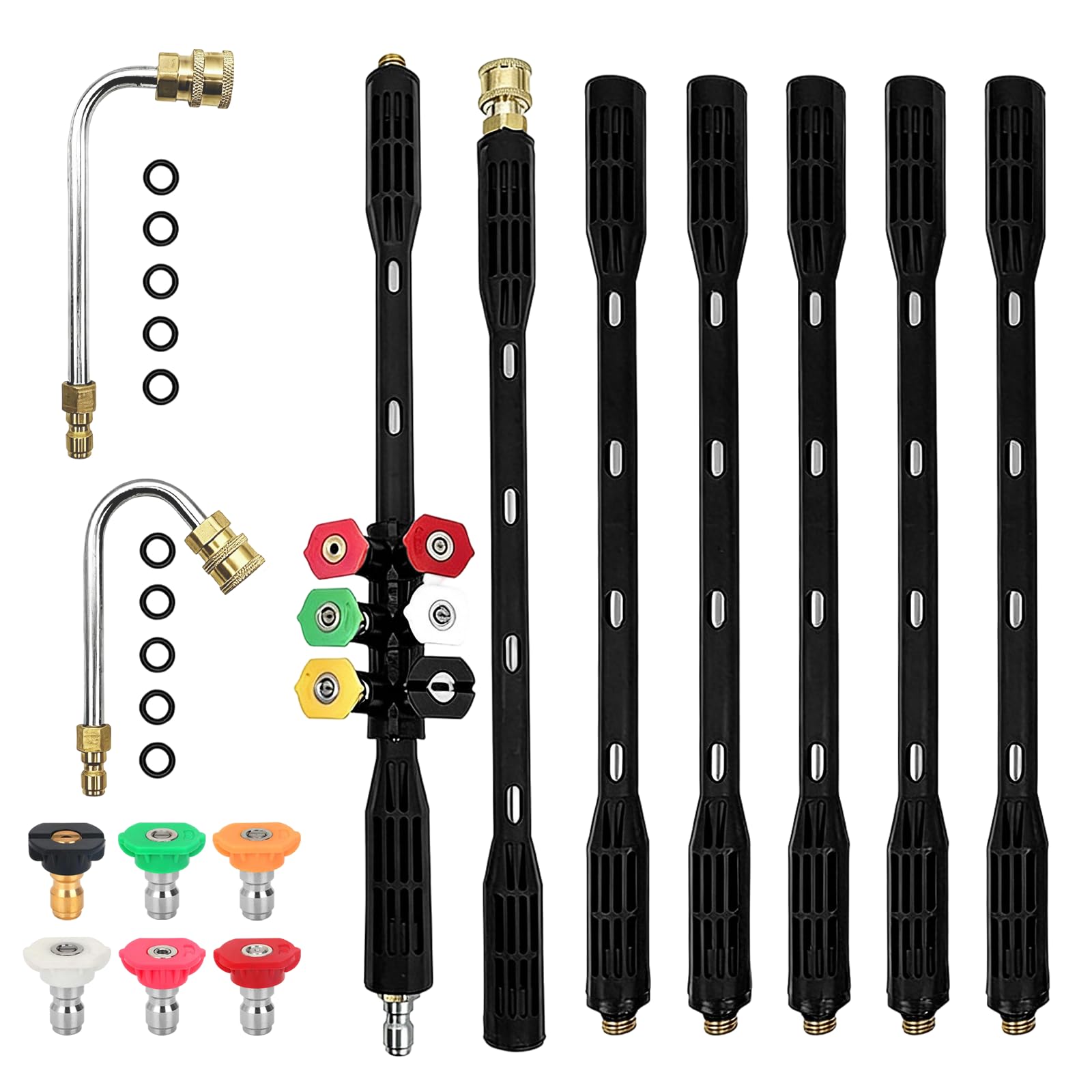 Pressure Washer Extension Wand - 9 Pack Gutter Cleaning Tools, Power Washer Replacement Lance with 6 Nozzle Tips, 1/4" Quick Connect, 4000PSI, Suitable for Roof, Driveway, External Walls Cleaning