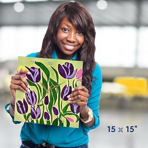 Miniatura 5 de 3dRose Wall Clock Silent - 15 inch - Retro Purple Tulips Abstract Art - Acrylic Art - Tulips