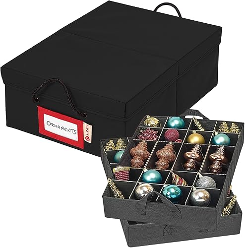 Miniatura 6 de HOLDN' STORAGE Caja de almacenamiento de adornos navideños con divisores, práctica y duradera, 2 bandejas extraíbles individuales para adornos de