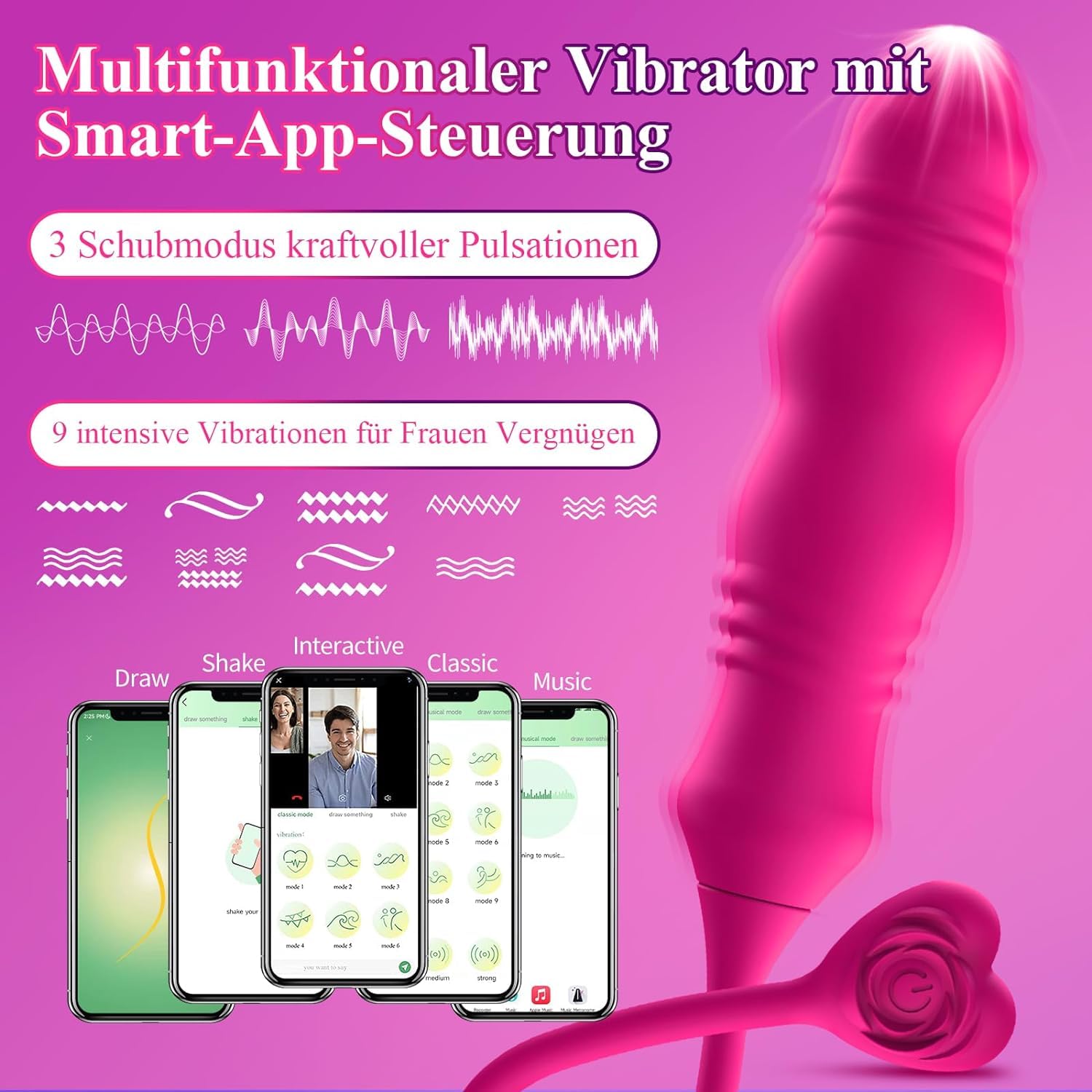 tor for G-spot - vibrazioni silenziose, asta telescopica a 3 posizioni, 9 modalità di vibrazione controllabili tramite applicazione, pacemaker, sextoy per coppie