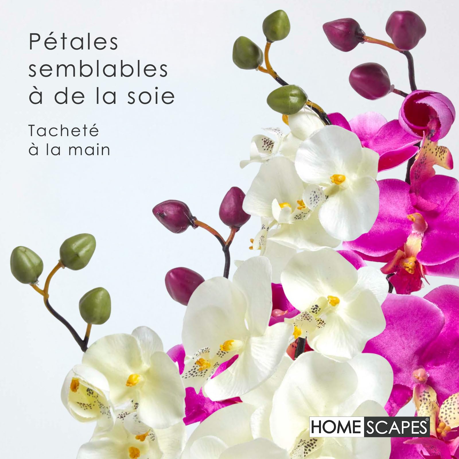 HOMESCAPES Orchidée artificielle en pot céramique rectangulaire noir, 55 cm, Lot de 2 plantes artificielles