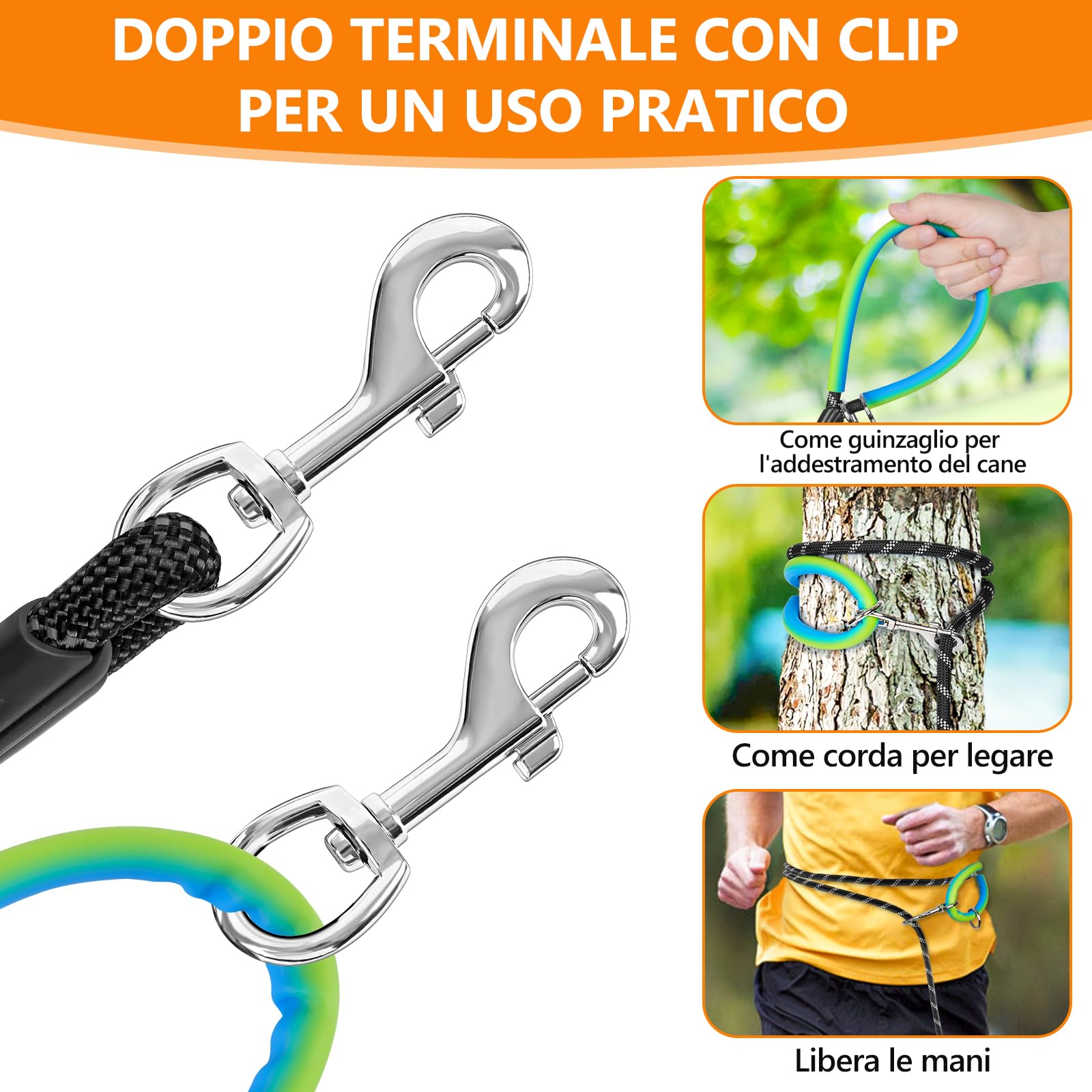 Aystkniet Guinzaglio da Addestramento per Cani, 5M 10M 15M 20M 30M Guinzaglio per Cani con 2 Ganci Girevoli e Fili Riflettenti, Guinzaglio Cane di Taglia Media e Grande, Corda da Legare per Cortile