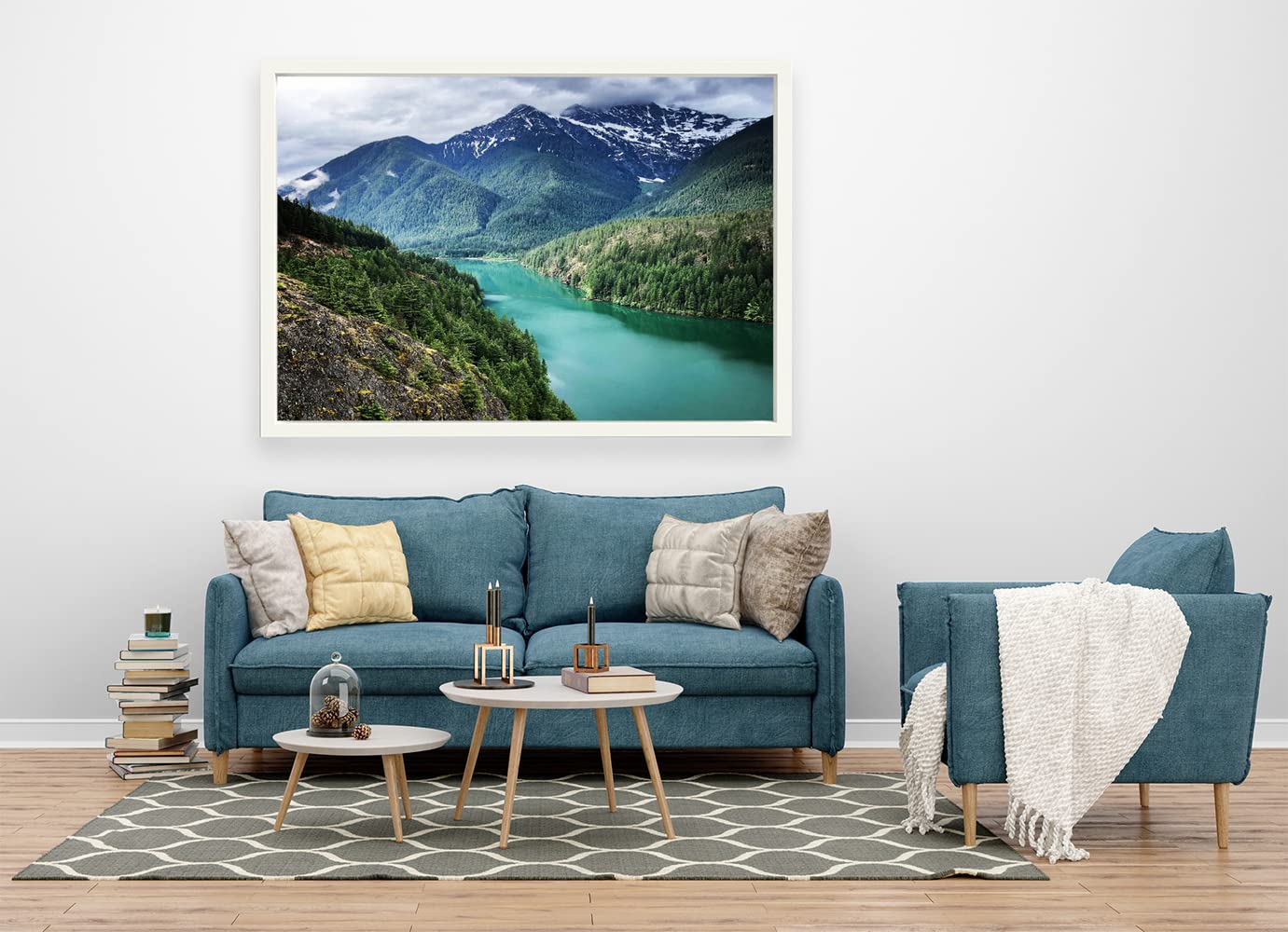 VERRE ART White Floater Framed Canvas - Wall Decor for Living Room, Bedroom, Office, Hotels, Drawing Room (60in X45in) - Diablo Lake & Forest Mountain View