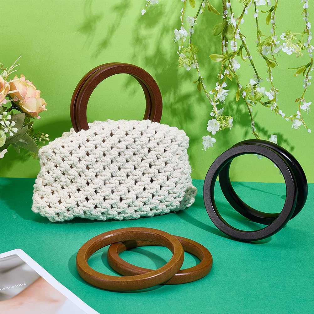 PH PandaHall 6pcs Wooden Flat Round Bag Handles 3 Colors Decorative Purse Handles 4.5 inch Ring Handbag Purse Handle Replacement for DIY Handmade Woven Bags Purses Handbags Totes Making - Image 4