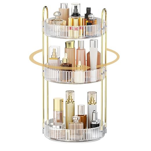 Organizador de Cosméticos Giratório Alta Capacidade de Armazenamento – Ideal para Maquiagem, Acessórios, Perfumes - Prático, Espaçoso e Sofisticado (Prata/Transparente - 3 bandejas)