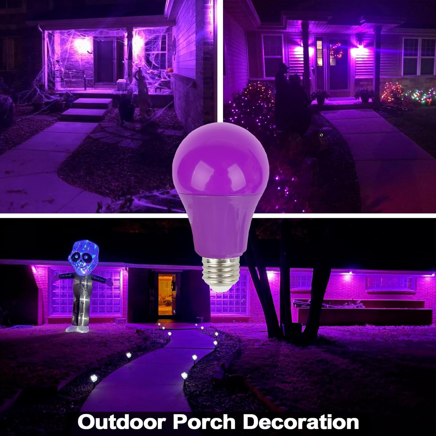Purple Light Bulbs 4 Pack - Colored Light Bulb Indoor Halloween Decor 9W (60W Equivalent) A19 E26 Base Led Lightbulbs for Outdoor Porch, Bedroom, Christmas Party Decoration, Holiday Lighting (Purple)