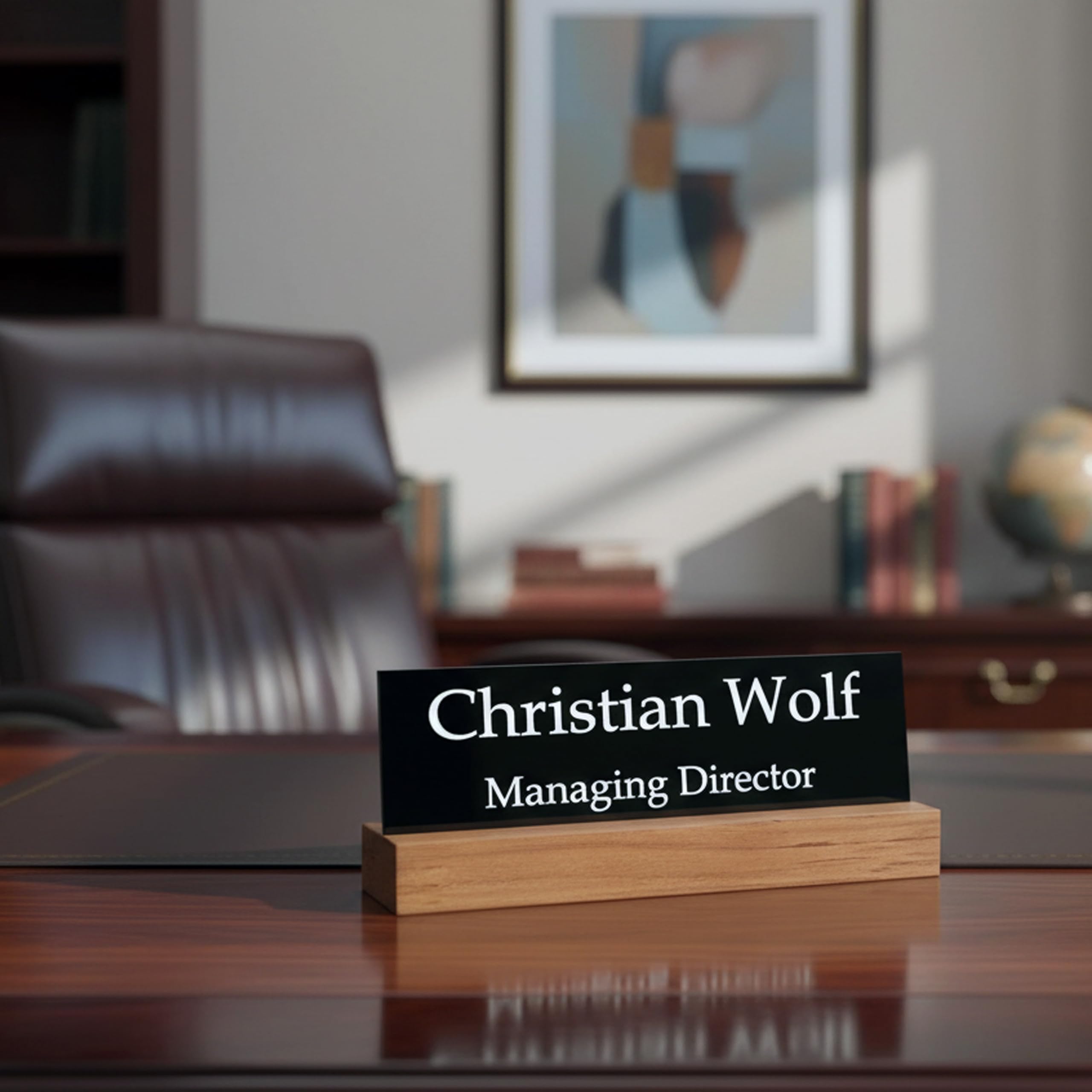 Customized Desk Name Plate with Wooden Base | Personalized Office Table Name Plate | Black Acrylic (Model 1) — Amazon image 4