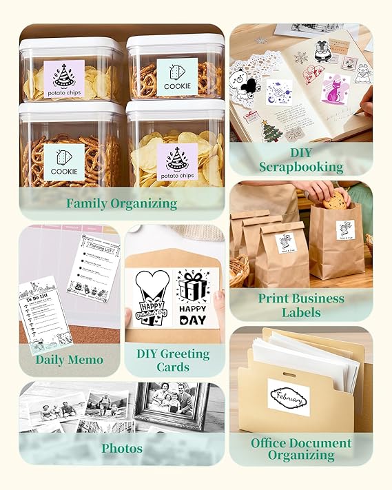 Memoking Sticker Printer - T02 Mini Photo Printer Bluetooth Pocket Label Maker Print Pods Portable Thermal Inkless Sticker Maker for Kids, Smart AI APP, for Flashcards, Diagrams, Journal, DIY, Gift