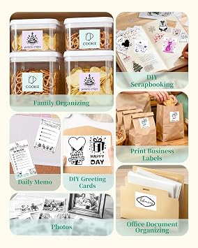 Memoking Sticker Printer - T02 Mini Photo Printer Bluetooth Pocket Label Maker Print Pods Portable Thermal Inkless Sticker Maker for Kids, Smart AI APP, for Flashcards, Diagrams, Journal, DIY, Gift