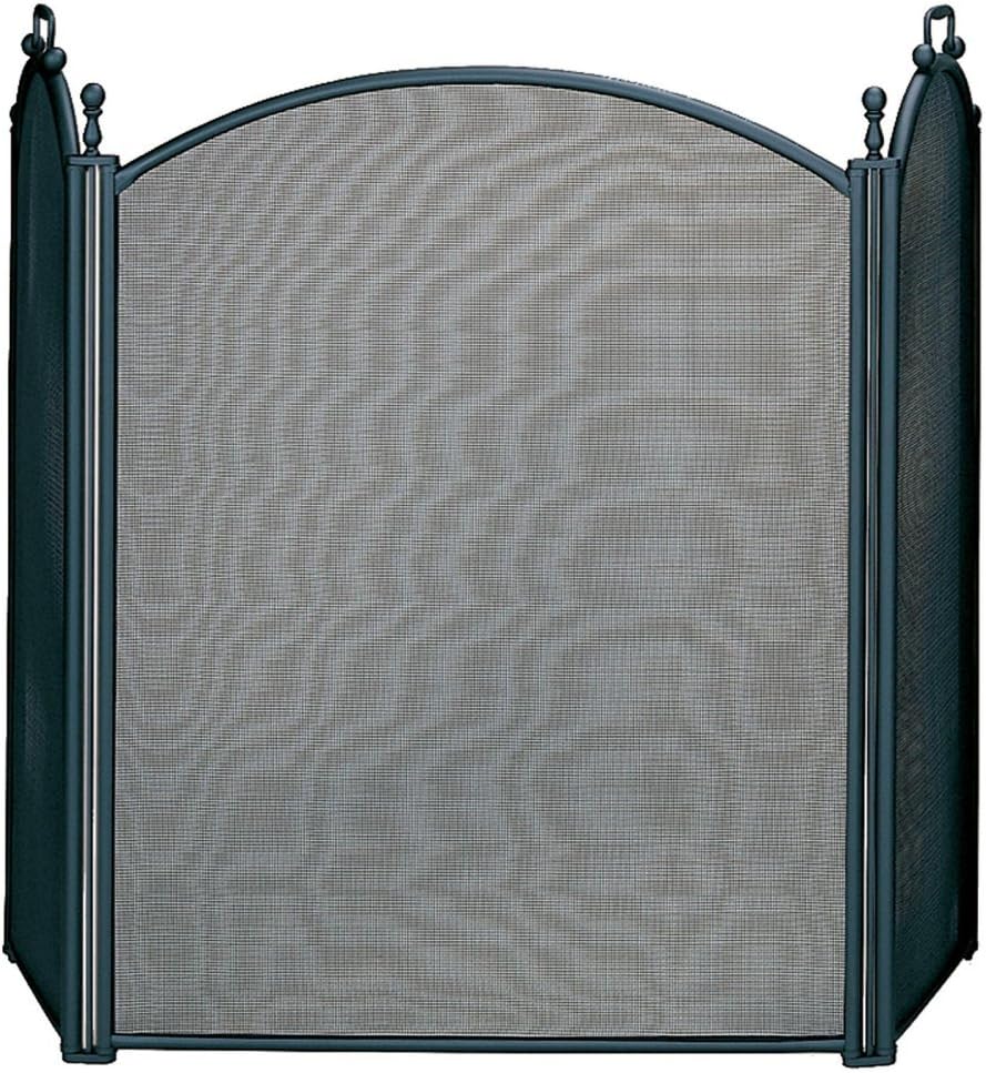 UniFlame 3-Fold Large Diameter Black Fireplace Screen with Woven Mesh (S-3652)
