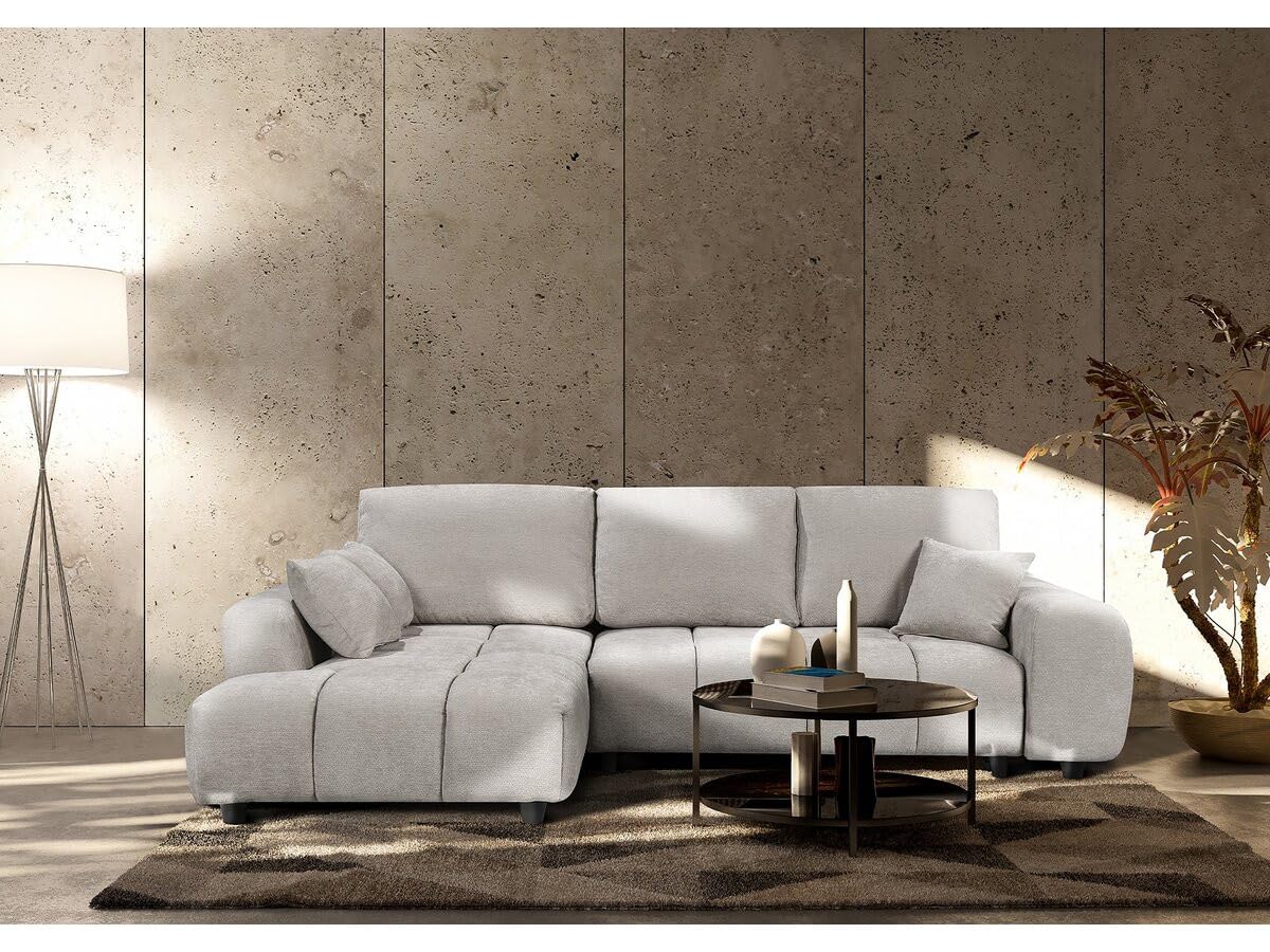 Canapé d'angle Gauche Convertible 3 Places Tissu Chenille Beige Habitat et Jardin