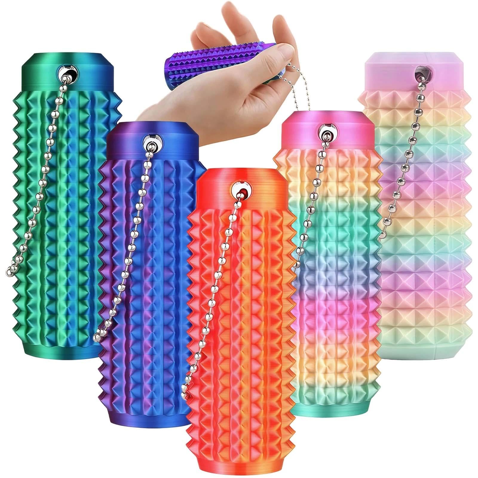 Sensory Keychain 5-Pack Spiky Fidget Toys, 3D Printed Pain Stimming Sensory Tools for Stress Relief, Vibrant Colors Portable Keychain for Adults & Kids
