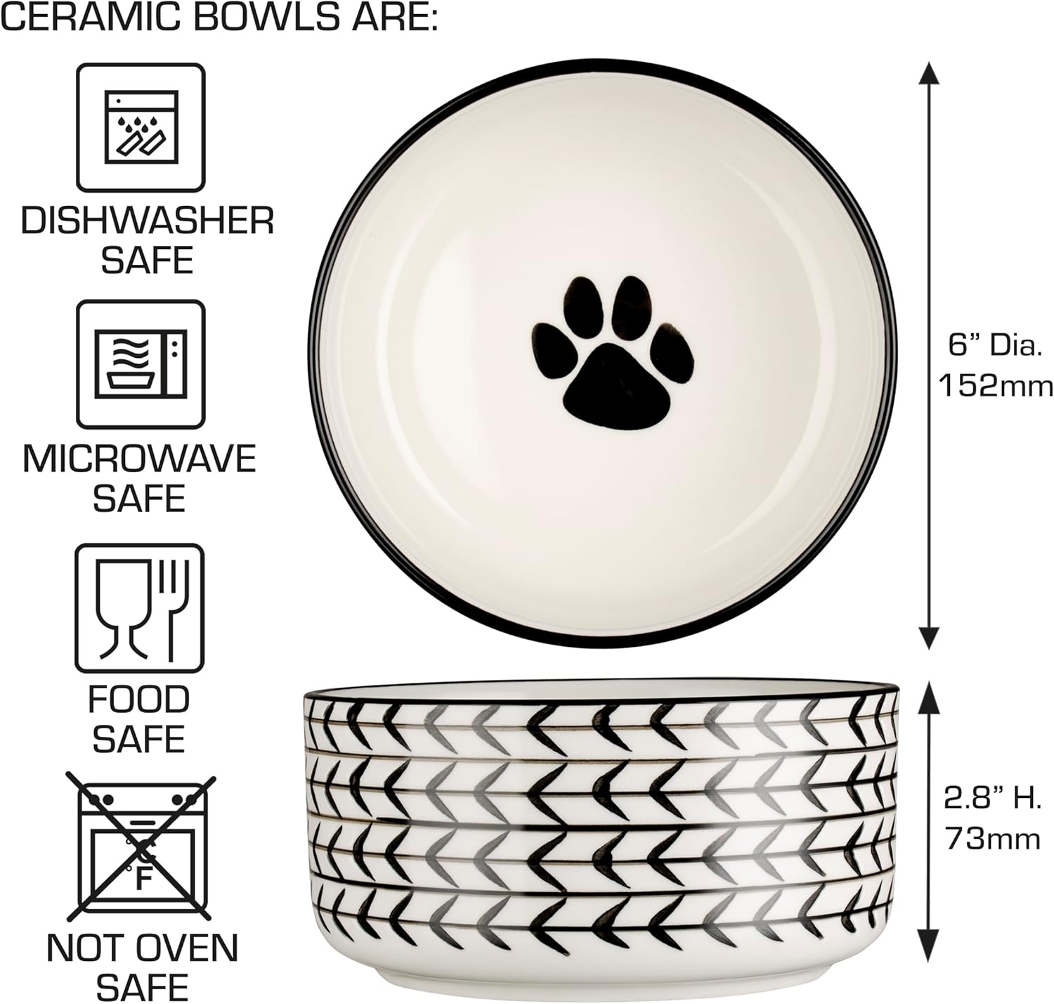 Signature Housewares Ceramic Pet Bowl Set - Food Water Bowls for Dogs and Puppies, Large Cats with Sturdy Metal Stand - Set of 2 6in. Bowls, 32 oz Each