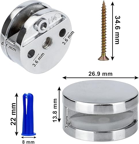 Miniatura 5 de Kit de montaje de espejo sin marco mejorado de 0.118 a 0.198 pulgadas, paquete de 4 unidades, kit de montaje de espejo de fijación de doble tornillo