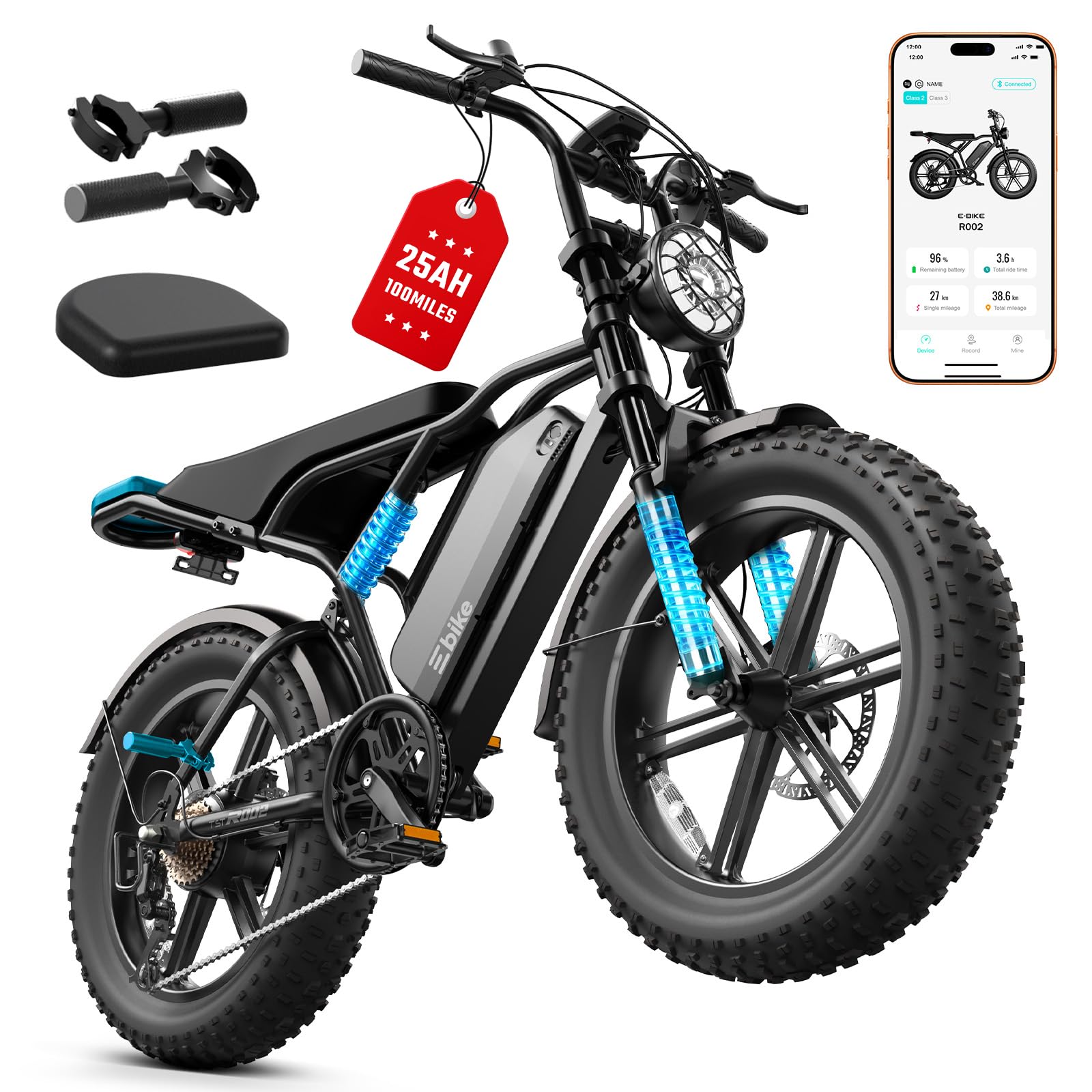 Electric Bike for Adults,2000W Peak,20"x4"Fat Tire,48V Removable Battery
