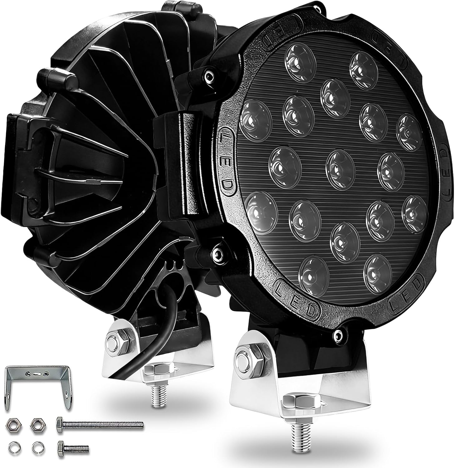 7 Inch Round Off Road LED Lights 51W 5000LM Spot & Flood Combo IP67 Waterproof Driving/Fog Lights for Trucks, Jeep, SUV, ATV, UTV, 4x4, Boat 2 Pack Black