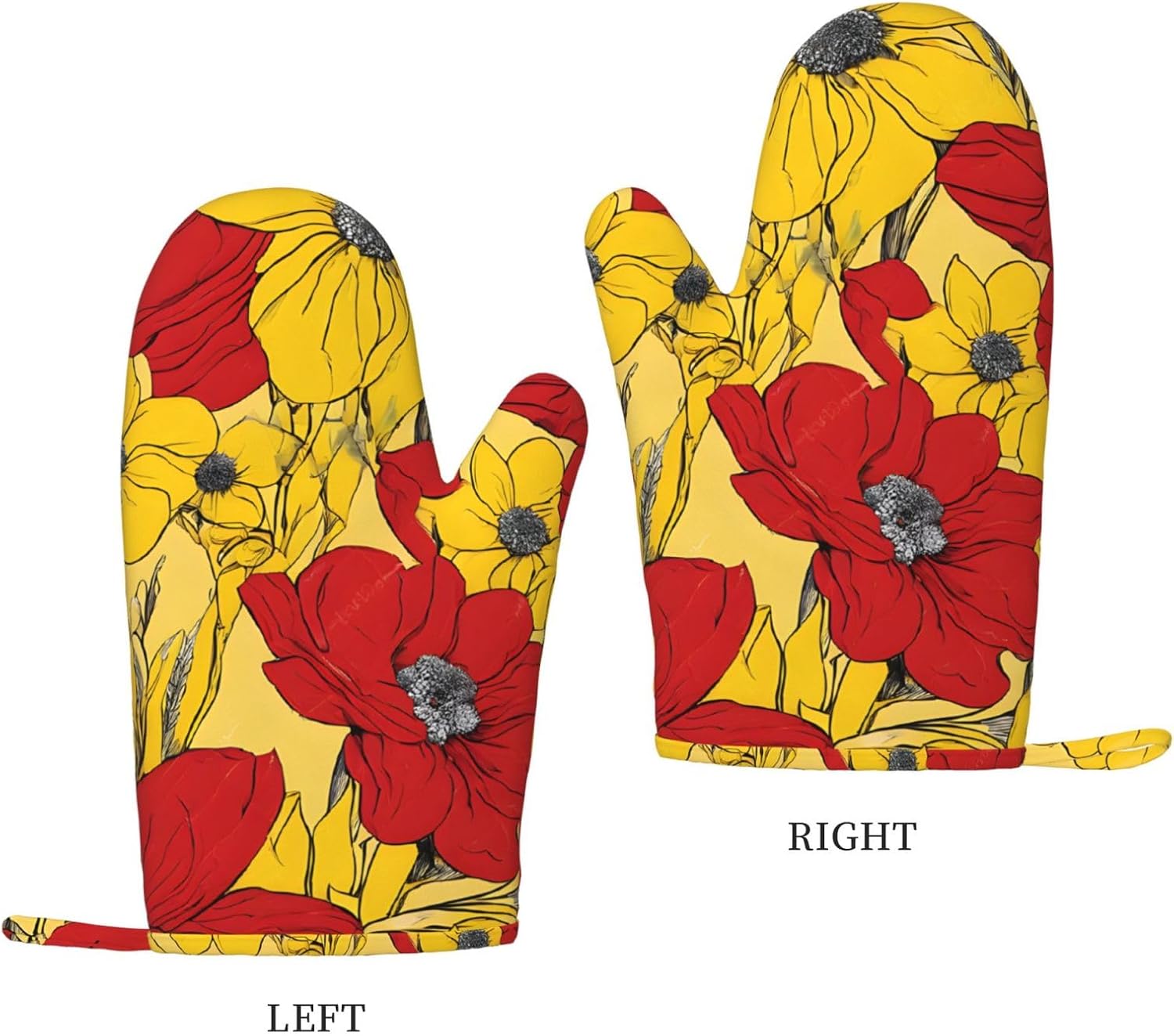 Pretty Poppy Flowers 4pcs Oven Mitts and Pot Holders Sets for Kitchen, Silicone Oven Gloves Non-Slip Potholders Hot Pads for Baking Cooking