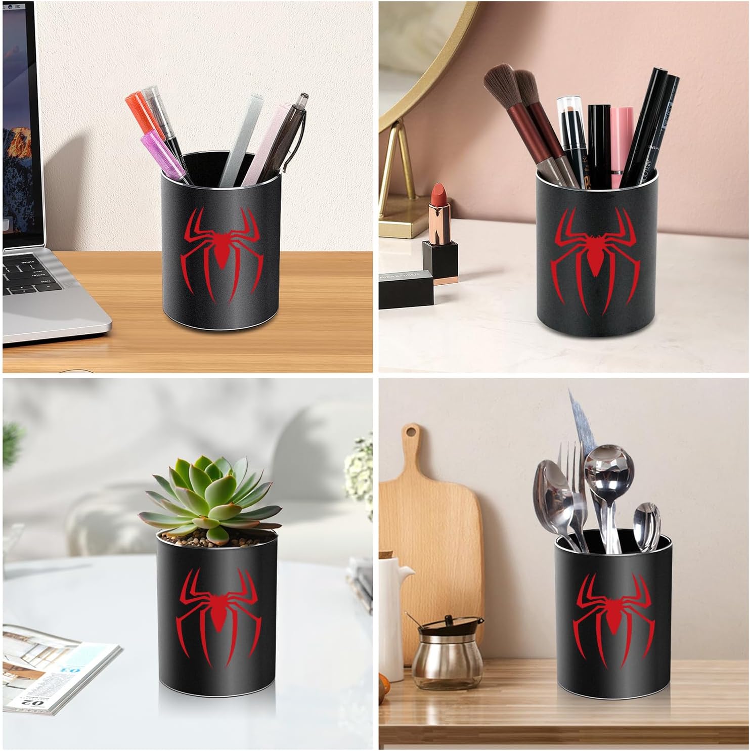 Spider Metal Pen Holder Aluminum Pencil Holder for desk,Round Desktop Organizer and Black Pencil Cup for Office, School, Home and Stationary Supplies (Spider)