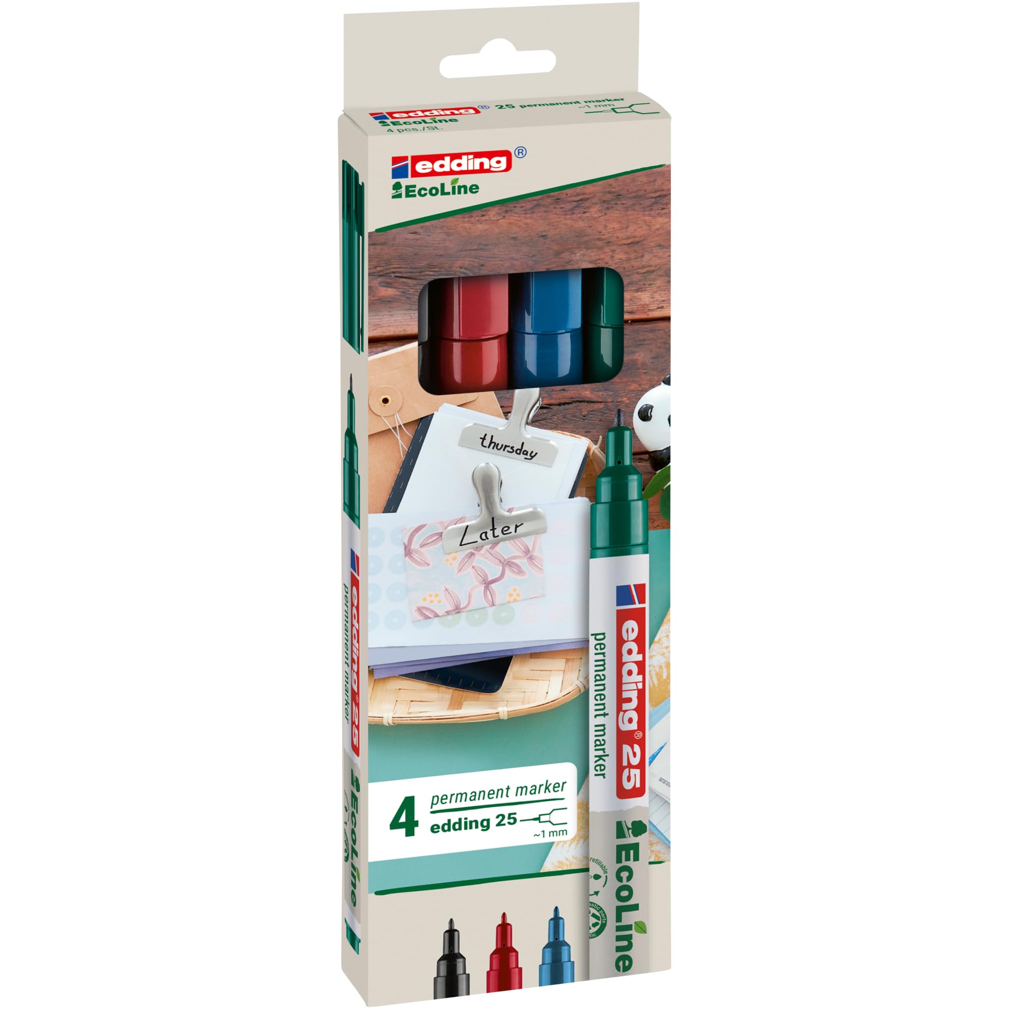 Edding kalıcı marker 25 EcoLine, doldurulabilir, 1 mm, çeşitli