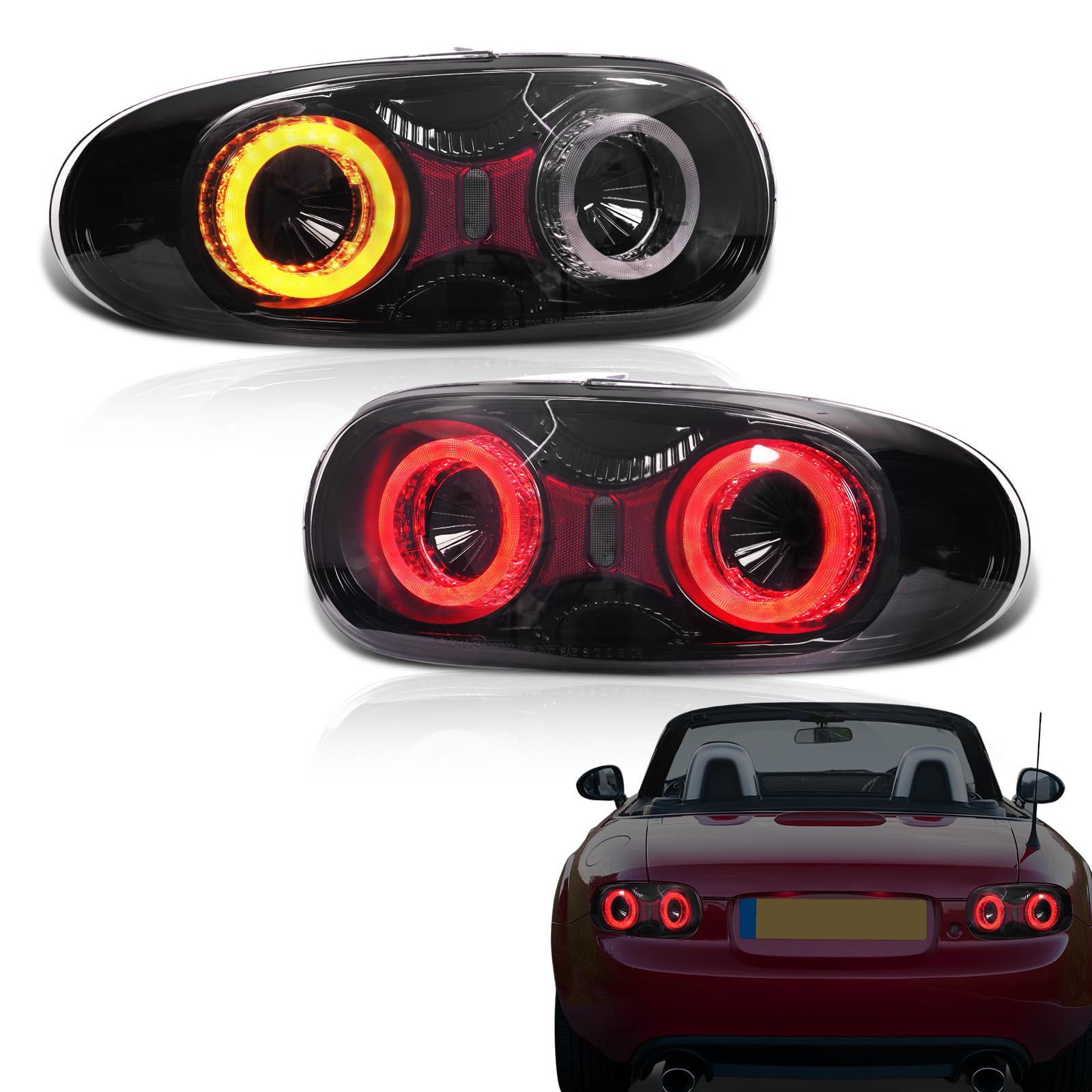 Archaic Tylne światła LED kompatybilne z 2009-2015 Mazda MX-5 MK3 NC2 NC3 Miata Roadster 2-drzwiowy kabriolet, z reflektorem