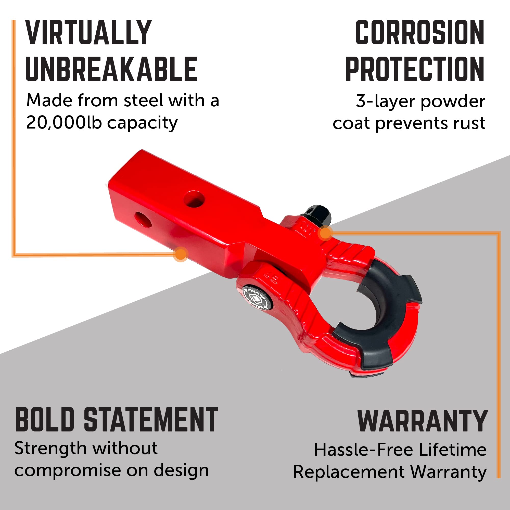 GearAmerica - Receptor de enganche de 5 x 5 cm, acero resistente, para vehículos de clase 4, punto de anclaje seguro y fuerte para 4 x 4, camiones y SUV, 10 toneladas WLL, 20 toneladas MBS, color rojo