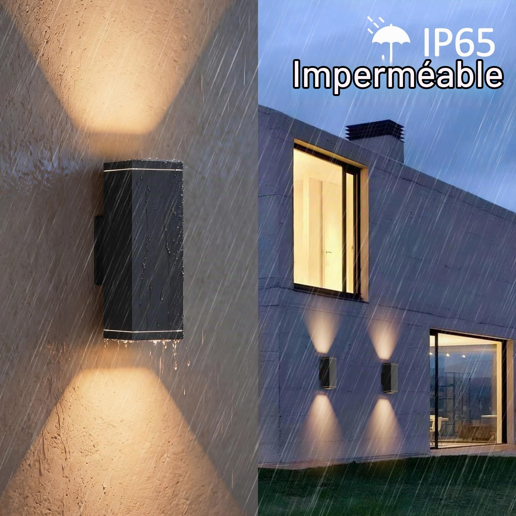 Klighten 2 pcs Applique Murale Exterieur/Interieur GU10, Aluminium Up/Down Éclairage Exterieur, IP65 Lampe Murale pour Terrasse Couloir Entrée, 26 x 13 cm, Ampoule non Incluse, Noir