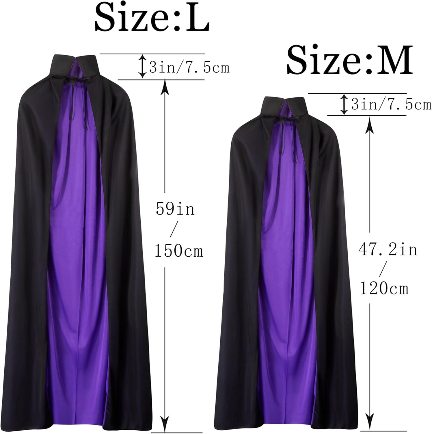 Unisex Vampire Witch Stand Collar Cape,Women's Halloween Costumes Cosplay Masquerade Party Reversible Cloak - Image 2