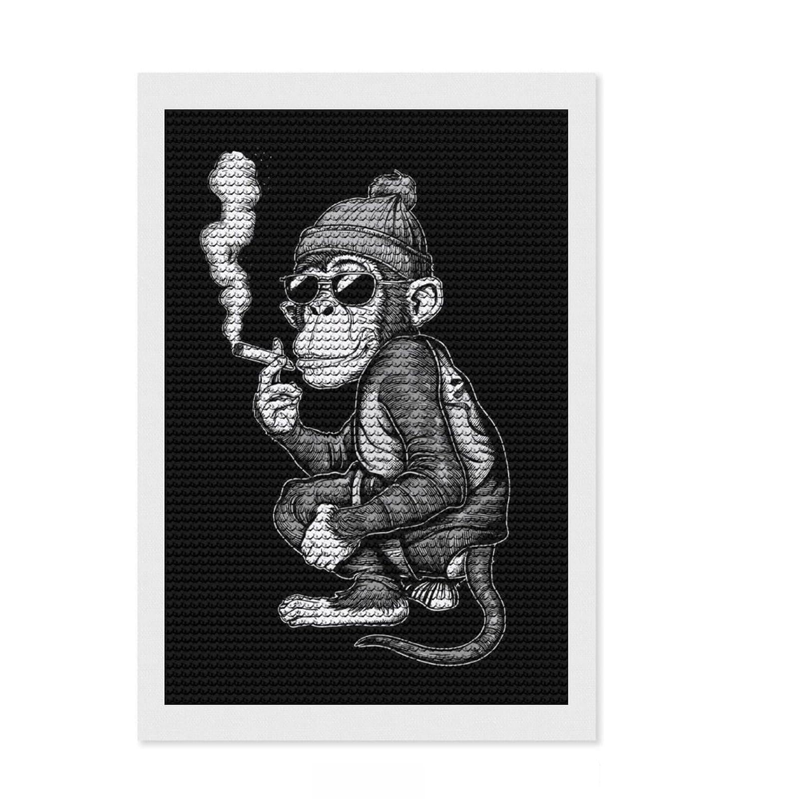 Junmoney Smoker Monkey Round Drill Diamond Painting 8"x12", Round Gems, Birthday Gift, Home Wall Art, Boho Decor, for Family Craft Time