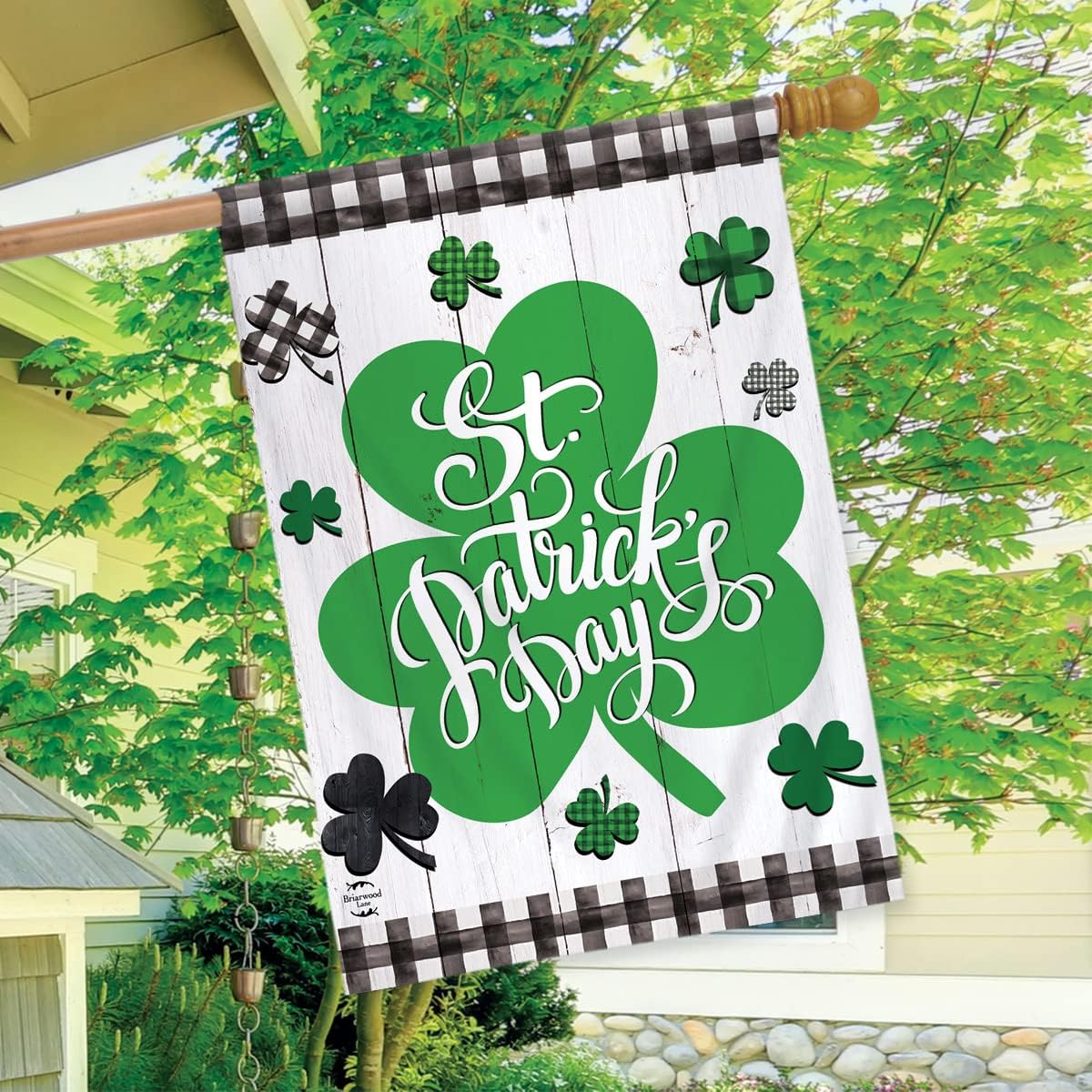 Checkered St. Pat's Shamrocks House Flag 28" x 40" Briarwood Lane