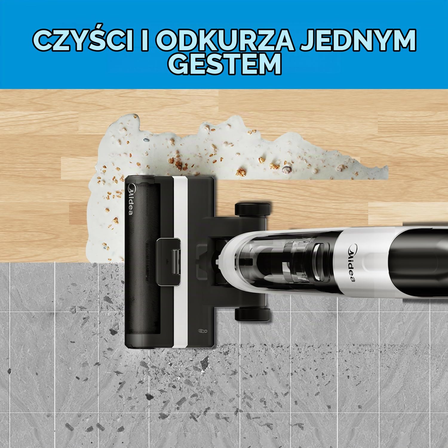 Midea Odkurzacz na mokro i sucho X6, samoczyszczący odkurzacz podłogowy 3 w 1, biały i czarny, podwójne zbiorniki 0,6 l i 0,4 l, 190 W, 400 mililiters, 80 decybeles