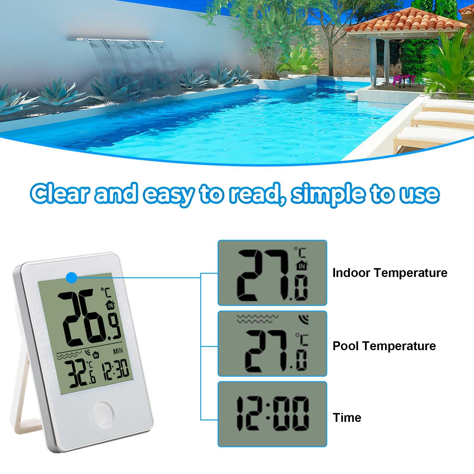 Thermomètre Intérieur et Extérieur Flottant Sans Fil Pour Piscine - Jauge Numérique Avec écran LCD Pour Bassin de Spa Intérieur et Extérieur