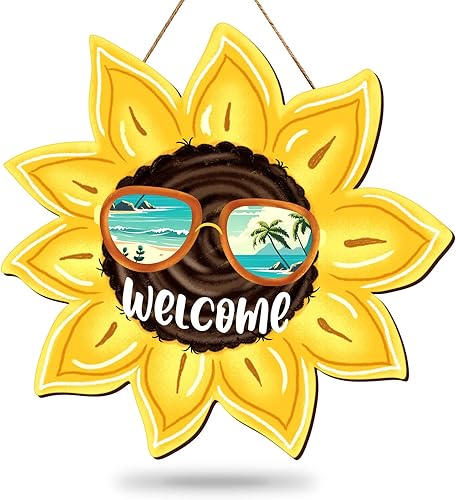 Whaline Letrero colgante de madera con diseño de girasol para puerta de fiesta floral, regalo de verano, oficina, tienda, ventana, jardín, decoración