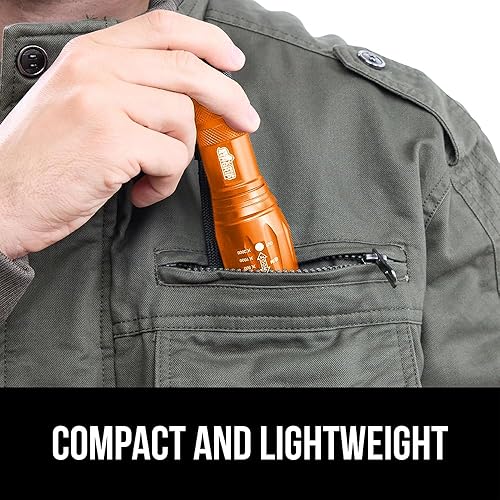 Miniatura 8 de Gorilla Grip Linterna táctica LED pequeña y ultrabrillante, 5 modos ajustables, alcance hasta 750 pies, impermeable, batería de larga duración, para
