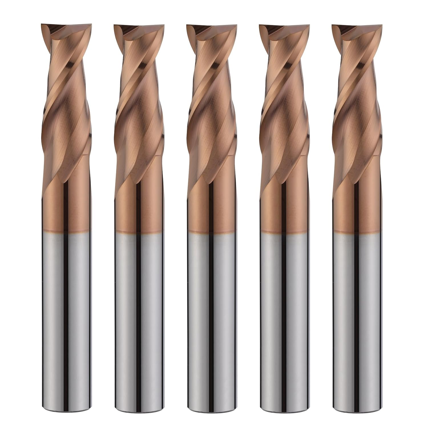2 Flute 3/16" Carbide Square End Mill 5PCS Micrograin Milling Bits Sets TISIN Coating CNC Router Bit for Steel