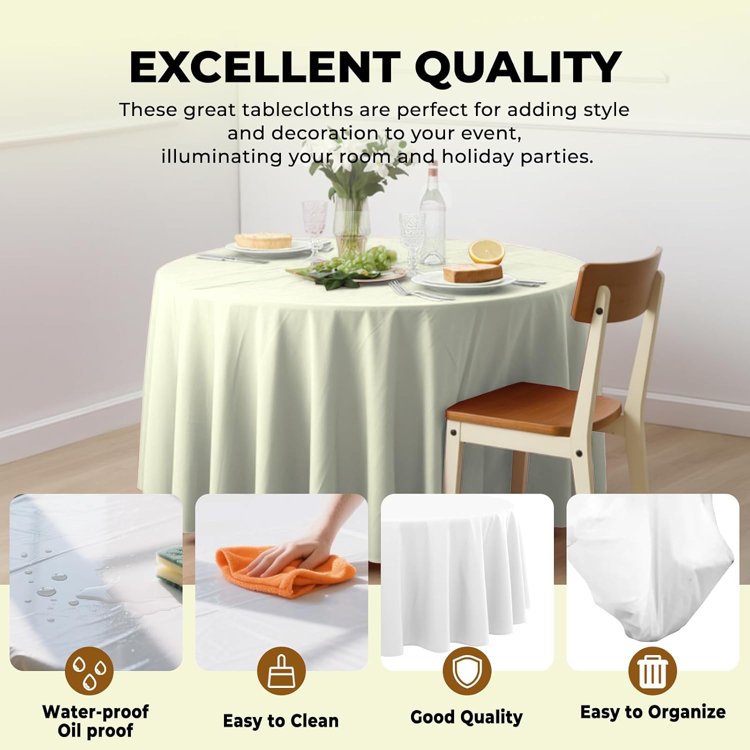10 Pack Premium Disposable Plastic Tablecloth 84" Round Table Cover for Birthdays Weddings Christmas Anniversary Buffet Table (Beige) image 4