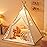 Sumbababy Teepee Tent for Kids, Cotton Canvas Indoor Play Tent, Foldable Toddler Sleepover Tents for Girls & Boys Slumber Party, Washable Gift Set with Star Lights, Banner & Carry Bag