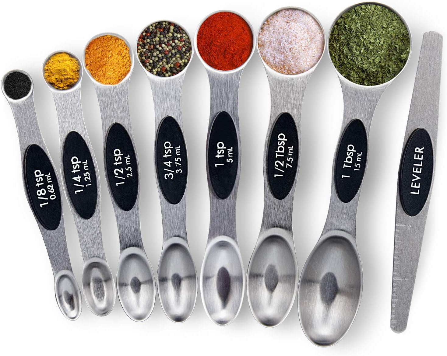 Measuring Spoons, Dual Sided Magnetic Measuring Spoons for Dry or Liquid Ingredients, Heavy Duty Stainless Steel Measuring Spoons Set of 8 with Leveler Fits in Different Spice Jars