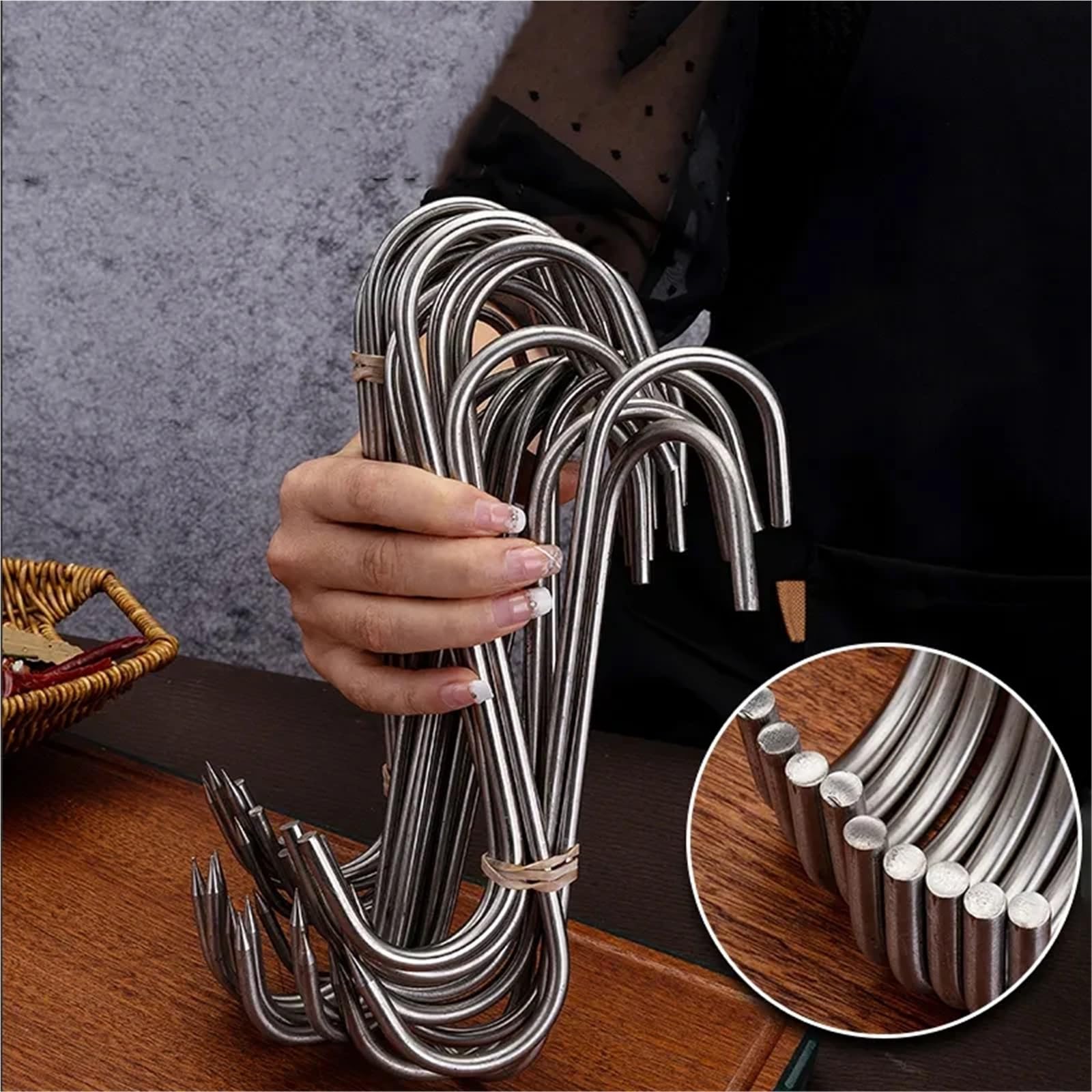100 ganchos de acero inoxidable for carne, ganchos puntiagudos for colgar, for pescado, asado, pato, almacenamiento, multiusos, for barbacoa, salchichas, tocino y curado. Para Carnes(12cm)