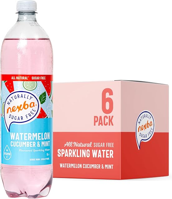 Nexba Naturally Sugar Free Watermelon, Cucumber and Mint Flavoured Sparkling Water, 1 Litre (Pack of 6)