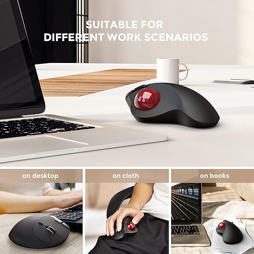 Miniatura 6 de Mouse inalámbrico Bluetooth Trackball, mouse ergonómico con bola de pista soporta 3 conexiones de dispositivos (2.4G + Bluetooth), fácil control del