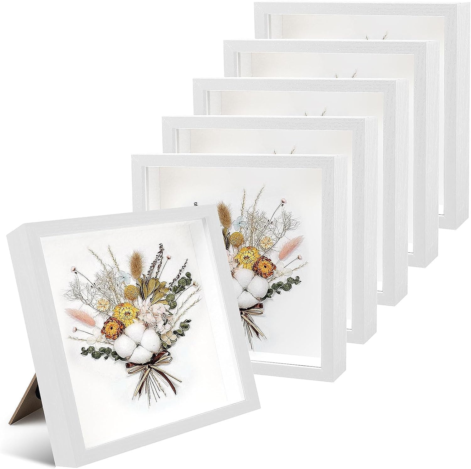 6 Pack 8 x 8 Inches Shadow Box Frame, 3D Wood Frame Memory Display Cases,1.2in Depth Picture Case for Dried Flowers, DIY Craft,Medals, Memorabilia,Tickets