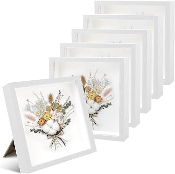 6 Pack 8 x 8 Inches Shadow Box Frame, 3D Wood Frame Memory Display Cases | 1.2in Depth Shadowbox for Photos, Dried Flowers, Medals, Memorabilia,Tickets,Handicrafts Picture Frames for Wall Tabletop