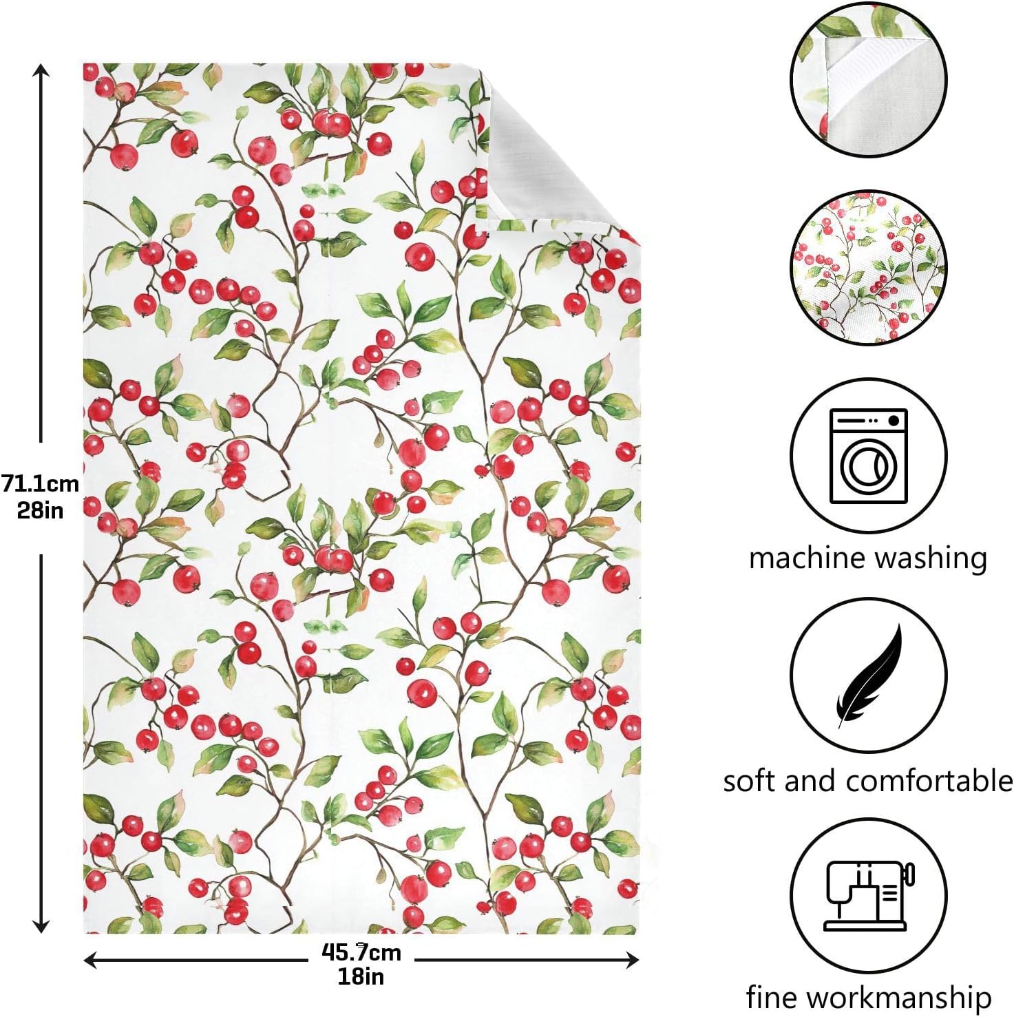 JIPONI Cranberry Branches Kitchen Towels Sets of 4, Dish Towels for Kitchen Drying 18 X 28 in, Hand Tea Towel Rags, Decor for Kitchen Bathroom Home