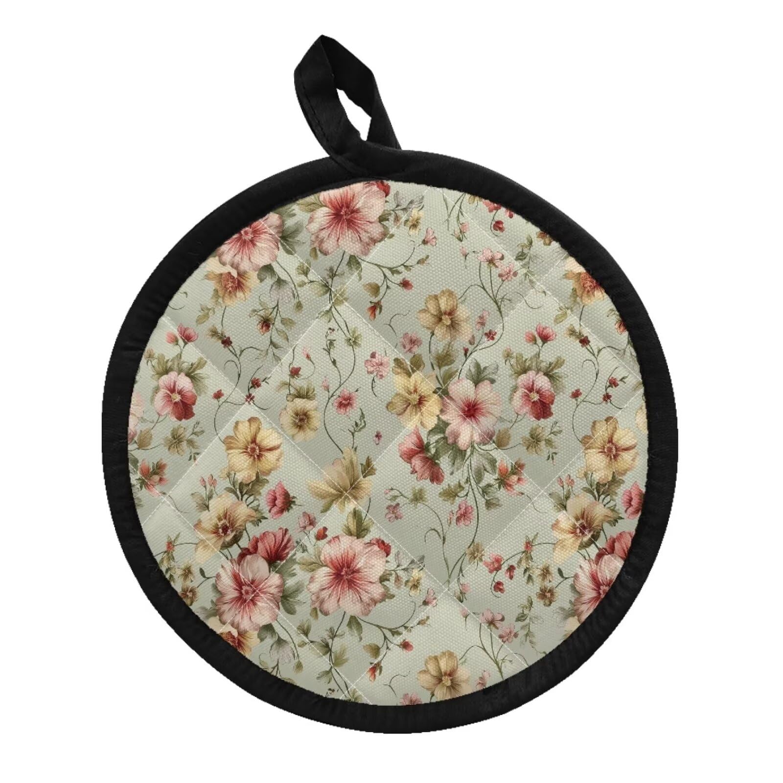 Cugasmaru Floral Pot Holders for Kitchen Round Potholders with Hand Pocket Round Hot Pad Oven Mitts for Kitchens Heat Resistant