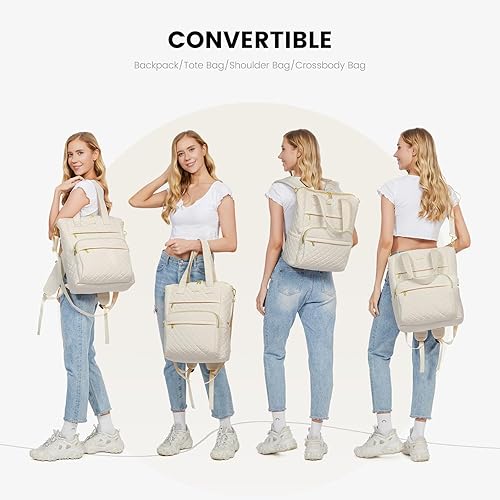 Miniatura 2 de LOVEVOOK Mochila para laptop para mujer, Beige, Contemporáneo