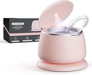 Sonic Odyssey Portable & Wireless Ultrasonic Cleaner for Aligners Retainers Dentures & Mouthguards, Multi-Frequency Clean 45–50 kHz, 3 & 5 Minute Cycles, For Oral Dental Care (Sapphire Pink)
